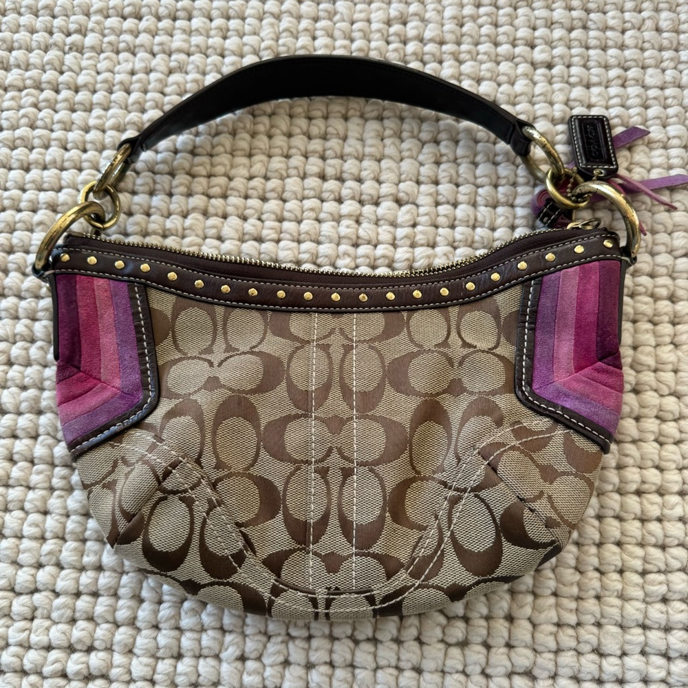 Coach K05Q-6424 Jacquered Leather Hobo Shoulder Bag with matching wallet